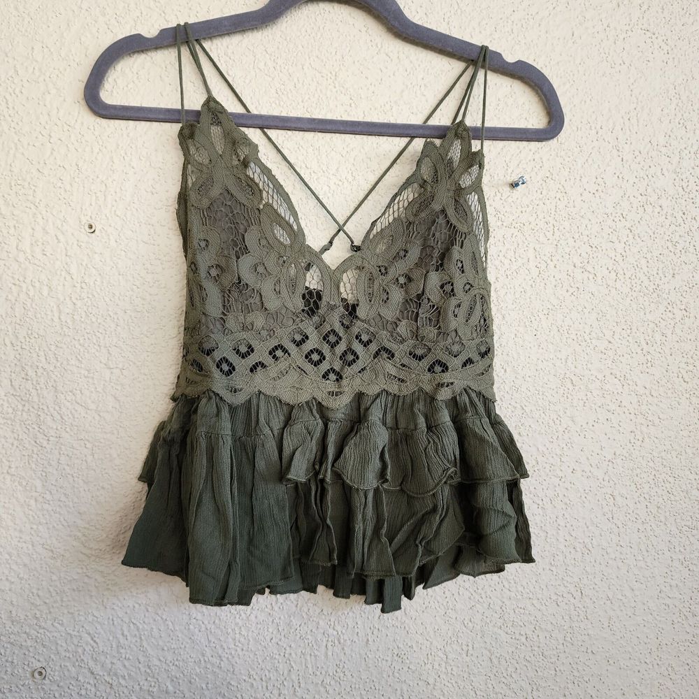 Free‎ People Adela Cami Olive Green Tank Top Size M  Lace NWT  Party Cami - Picture 6 of 12